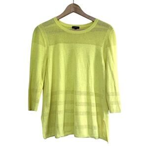 TALBOTS bright yellow knit crochet lightweight linen blend pullover sweater top